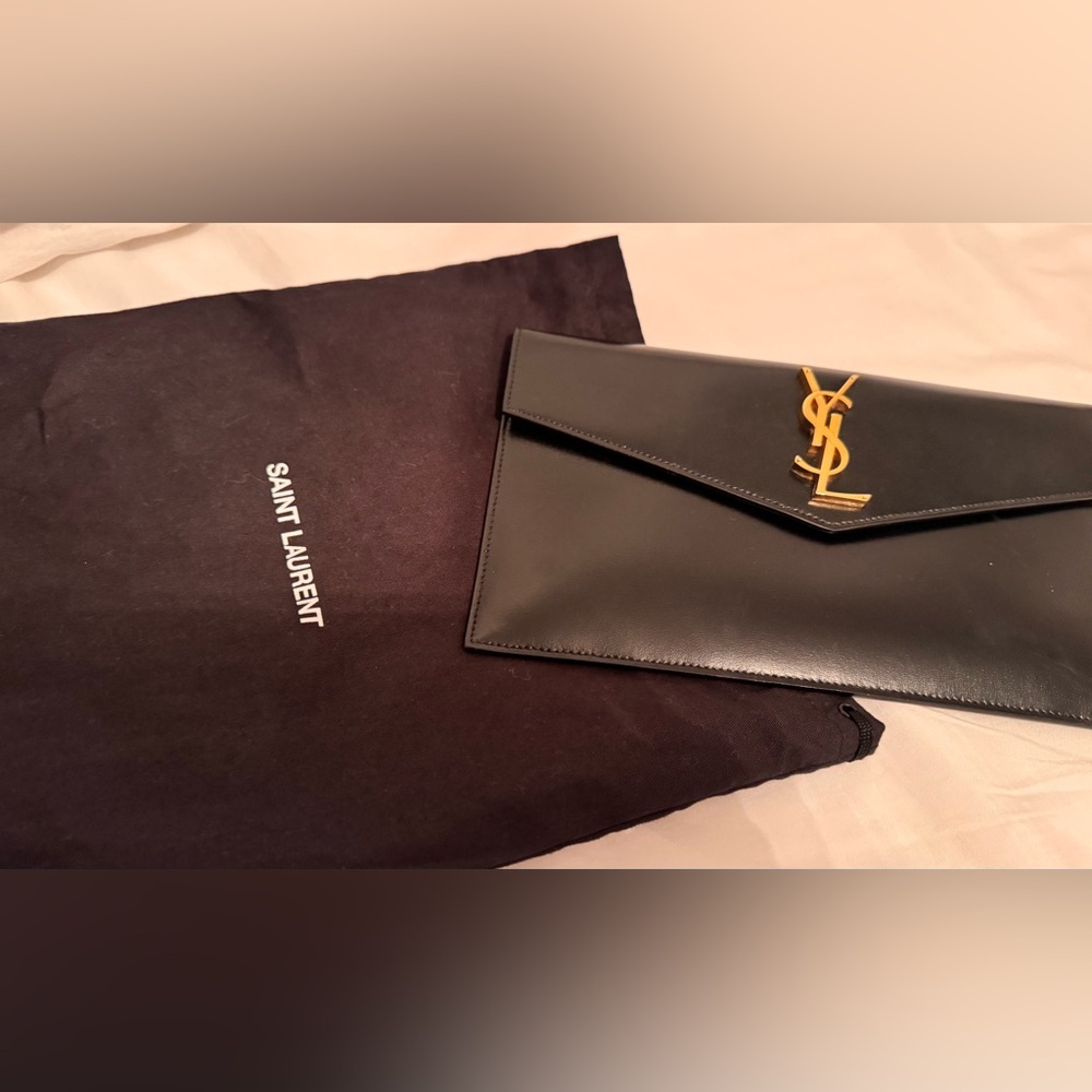 Yves Saint Laurent Black and Gold Envelope Clutch - Picture 2 of 6